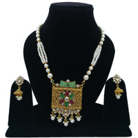 Parure de bijoux pour femme en acier inoxydable de haute qualité, style Polki, zircon, plaqué or antique, pour fiançailles et soirées