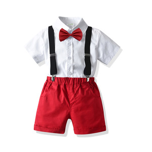 Gran oferta de verano, <span class=keywords><strong>traje</strong></span> Formal para niños <span class=keywords><strong>con</strong></span> anillo, ropa de boda para bebés, ropa para niños pequeños, <span class=keywords><strong>camisa</strong></span>, pantalones cortos, pajarita + tirantes - Product Image 3
