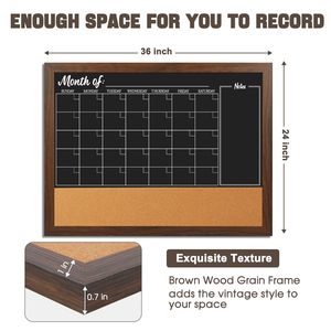 Pizarra Calendario Corkboard Combo, 24 "X 36" Tablón de anuncios grande Calendario magnético Pizarra Tablero de combinación de pared Mensual - Product Image 5