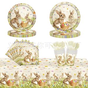 <b>Easter</b> Bunny Floral Party Supplies Disposable Tableware Kit Plates Napkins <b>Cups</b> Cutlery Set for Spring Celebration - Product Image 1