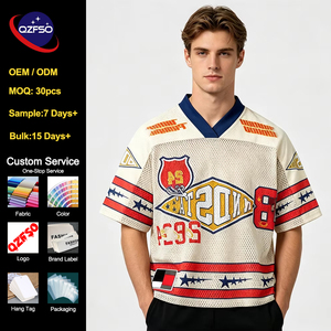 QZFSO Manufacturer OEM Vintage Hip Hop Mesh American Football Jersey Custom Sublimation Streetwear Rugby Uniform <b>Top</b> Jersey - Product Image 1
