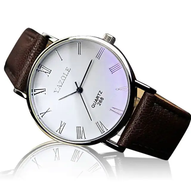 Yazole 268 kedatangan baru drop pengiriman jam tangan kuarsa pria tali kulit PU eksklusif tahan air tampilan analog sederhana jam tangan perusahaan