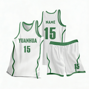 Ensemble de maillot de basket Muhseeq blanc et vert, imprimé par transfert thermique, pour homme adulte, débardeur respirant en maille, short à taille élastique, 100% coton - Product Image 1