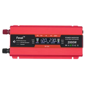 Inversor de potencia máxima de 2000 W, convertidor de enchufe de Reino Unido de 12V a 2000 V, pequeño inversor de energía Solar de CA, 2 USB, 2 enchufes, 220 vatios