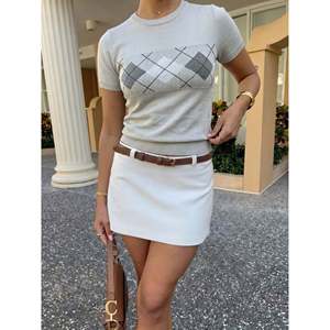 <b>Argyle</b> Contrast Short Sleeve <b>Sweater</b> Women's Burgundy Knit Top - Product Image 2