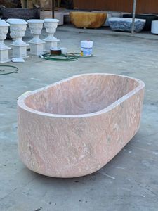 Bañera independiente de ónix rosa, bañera de piedra sólida de mármol rosa natural para baño de lujo. - Product Image 4