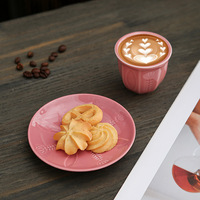 Set Cangkir Teh Kopi Keramik Timur Tengah Motif Tulip Timbul Pine Pavilion 100ml 6 Cangkir 6 Piring Alas Warna-warni Retro untuk Hotel Kafe