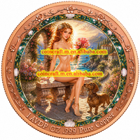 Médaille en cuivre pur 999 de 1 Troy oz, colorée, en relief, motif Teckel et Jeune Fille, objet de collection, souvenir artisanal