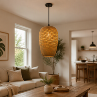 Lampe suspendue de plafond en bambou et rotin tressé, éco-responsable, faite à la main, pour décoration intérieure