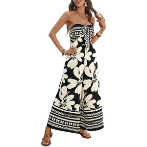 Nuova Tuta Estiva Best-Seller Stile Dolce con Stampa Floreale, Vita Alta, Lunghezza Intera, Colletto a Risvolto in Viscosa - Product Image 5