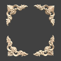 Rosace d'angle en bois antique avec motif gravé pour appliques de meubles et décorations murales