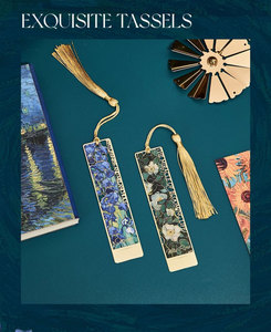 Personalizado <span class=keywords><strong>Van</strong></span> <span class=keywords><strong>Gogh</strong></span> pintura hueco en blanco 3D Acero inoxidable Metal marcapáginas en relieve sublimación láser grabado marcapáginas con borla - Product Image 2