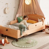 Lit pour enfants moderne et sécurisé avec dossier rembourré orange, lit pour enfants en bois massif KUKU avec marchepied latéral pour la décoration de la chambre d'enfant