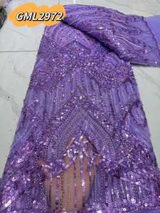 Tela de encaje de red de tul africano de moda textil de China al por mayor Material de encaje naranja quemado con Aso Oke para mujer - Product Image 3