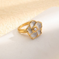 Nouvelle bague fleur en émail plaqué or 18 carats en acier inoxydable pour femme