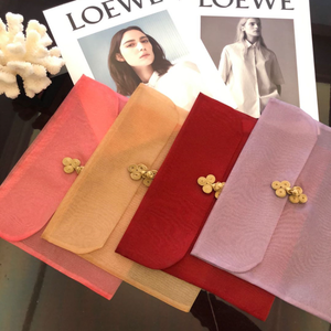 Sac d'emballage en organza grand format Fuchen Logo pour vêtements, écharpes, bijoux en perles, sous-vêtements, avec bouton grenouille chinois en polyester, pochette cadeau type enveloppe OP - Product Image 5