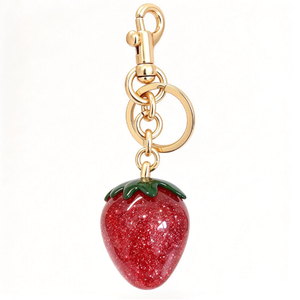 Lindo llavero de acrílico con forma de fresa, colgante de mosquetón con purpurina, amuleto para bolso en rojo, rosa y morado, llavero de resina con forma de fresa y anillo con purpurina - Product Image 2