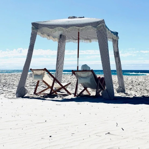 Tienda de campaña Bohemia a rayas para playa, toldo portátil de aluminio, sombra Wigwam de cuatro esquinas a prueba de viento para playa y ocio al aire libre - Product Image 4