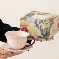 Ensemble de tasses en céramique à motif de fleurs de coquelicot modernes avec décoration sous glaçure, résistant au micro-ondes et aux hautes températures, en stock