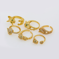 Zircone plaquée or 18 carats pavée Punk CZ tête de léopard manchette ouverte anneaux de panthère cadeau de bijoux de fête