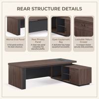 Bureau de direction en L durable au design moderne en bois pour patron, usage domestique ou professionnel