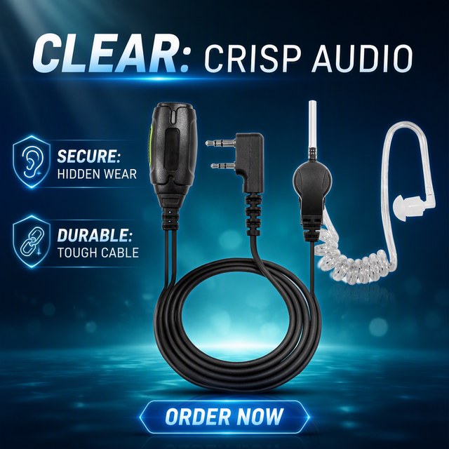 LSENG Acoustic Air Tube Walkie Talkie Earpiece K 2Pin PTT Radio Headset for Kenwood Two Way Radio