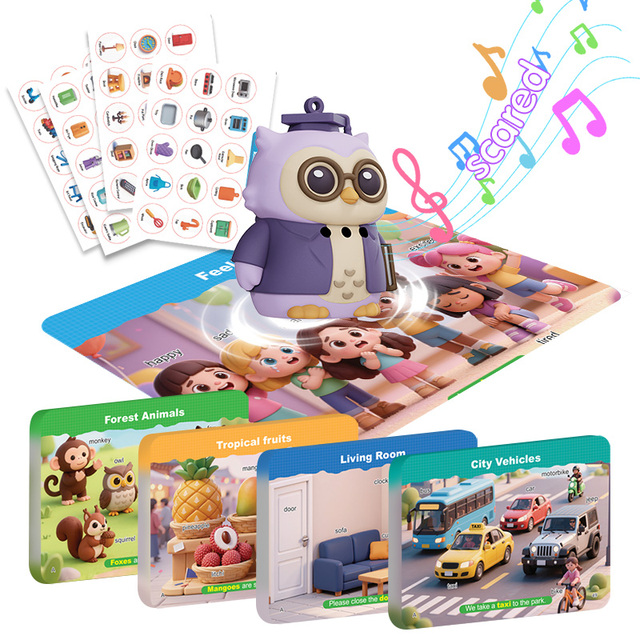Custom Logo Audio Reading Pen Smart Educational Animal-Shaped Cards Reading Pen for Kids Home Study with 56 Talking Flash Cards