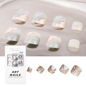 Bouts d'ongles d'orteils courts avec logo personnalisé designs de salon élégants ongles de pieds clairs de printemps ciel nuage <span class=keywords><strong>vert</strong></span> ombré couleur presse sur les ongles pour les orteils - Product Image 2