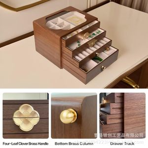 Retro Wooden Jewelry <b>Storage</b> Box 6 Compartment Rectangle Desktop Organizer <b>With</b> Pull Out Lid For <b>Dressing</b> <b>Table</b> - Product Image 2