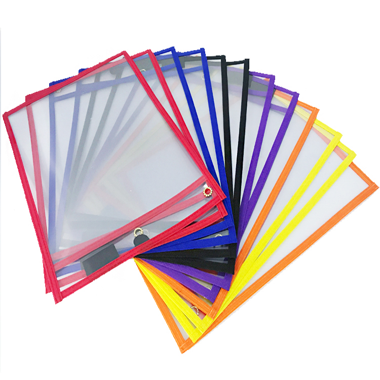 12 Pack Amazon Top Hot Sale Office Supplies Assorted colors PVC Magnetic Reusable Dry Erasable Pockets For Teacher Supplies