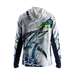 Camisa de Pesca Personalizada para Hombre, Manga Larga, con Capucha, Protección UV, Ligera, Transpirable, de Poliéster, con Diseño de Animales Marinos - Product Image 3