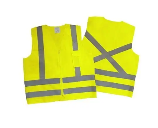 Rompi keselamatan visibilitas tinggi warna kuning dengan saku dan ritsleting EN20471