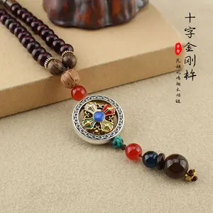 Collar con colgante de seis palabras para budista tibetano, cadena de cuerda sencilla hecha a mano, Mantra, amuleto de cuentas Dzi de tres ojos