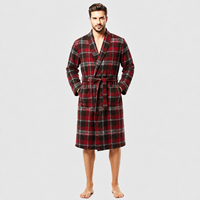 Peignoir en flanelle de coton brossé pour homme, vêtement de nuit chaud d'hiver, robe classique à carreaux, pyjama doux et confortable, longue chemise de nuit verte