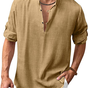 Chemise de plage décontractée en <span class=keywords><strong>coton</strong></span> et <span class=keywords><strong>lin</strong></span> à manches longues pour <span class=keywords><strong>homme</strong></span> - Product Image 1