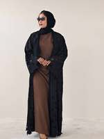 Abaya de luxe faite à la main à Dubaï, élégante, en dentelle florale, ornée de perles, cardigan pour femmes musulmanes, robes modestes, hijab assorti