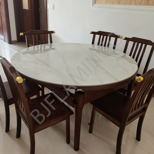 Solid <strong>Wood</strong> <strong>Round</strong> Convert Rectangular Dining <strong>Table</strong> and Chairs Bjflamingo Marble Dining <strong>Table</strong> with Chairs - Product Image 4