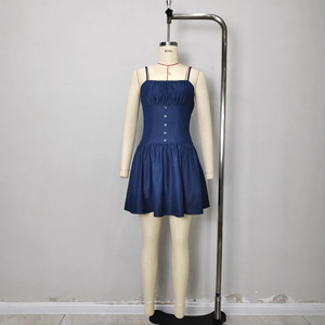 Abito Estivo-Autunnale <span class=keywords><strong>da</strong></span> <span class=keywords><strong>Donna</strong></span>, Nuovo Stile in Finto Denim, Corto, Senza Maniche, con Spalline e Collo Scoperto - Product Image 3