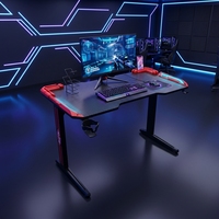 Bureau de jeu pour PC avec éclairage LED RGB extensible en fibre de carbone de 120 cm, avec charge sans fil, noir, table de jeu pour bureau, directement de l'usine