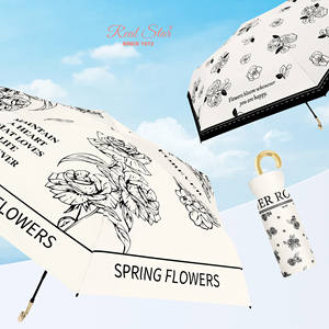 RST cinq plis doré J poignée Mini parapluie de poche femme <span class=keywords><strong>Anti</strong></span> <span class=keywords><strong>UV</strong></span> Rose fleur impression soleil parapluie <span class=keywords><strong>Parasol</strong></span> - Product Image 5