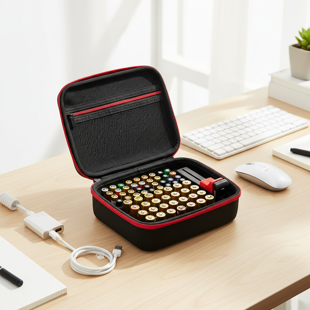 OEM ODM Custom Logo Hard EVA Zipper Storage Case Portable EVA Battery Organizer Storage Box Hold 50+ Battery (Only Case)
