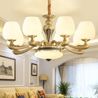 Lustre américain de luxe en laiton pour salon abat-jour en marbre naturel hôtel grande taille éclairage multiple