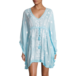Premium Quality Natural Eco-Friendly Relaxed Straight Designer Floral <b>Lace</b> Embroidery Sexy Boho Chic Empire Line Fringed Rayon - Product Image 1