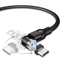 Kabel Data Magnetik Pengisian Cepat Tipe C MICRO V8 dengan Rotasi 540 Derajat, Terbuat dari Nilon, untuk Smartphone