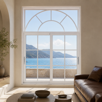 Fenêtre coulissante en PVC style ferme avec grille et verre dépoli transparent, isolation thermique, pour chambre et balcon