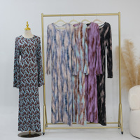 Gaun Abaya Muslim Wanita Terbaru Grosir Sharut Dubai, Bahan Jersey Lembut, Elastis, Bermotif, Model Tertutup, dengan Dalaman