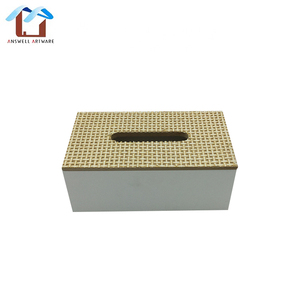 Vintage Home Desk Decoration Rattan Cover Facial Tissue Holder Wood Box