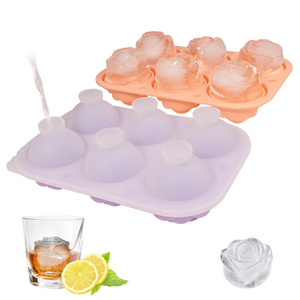 Moule à glaçons en silicone en forme de rose à 6 cavités avec couvercle entonnoir, fabricant de sphères de <span class=keywords><strong>glace</strong></span> 3D en forme de fleur, vente en gros directe d'usine - Product Image 1