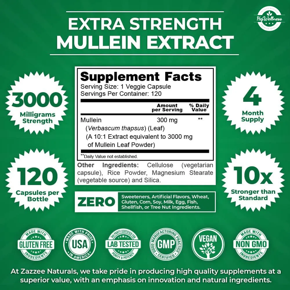 Tất cả tự nhiên không biến đổi gen mullein 10:1 chiết xuất 3000mg sức mạnh 120 chay phổi sức khỏe viên nang