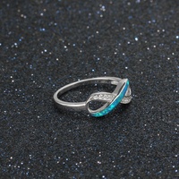 Cincin Infinity Perak Sterling 925 Berlapis Rhodium dengan Setting Pave Bezel Warna Biru Muda, Hadiah Pesta Pernikahan Trendi untuk Wanita